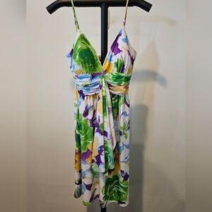 ALYN PAIGE MULTICOLOR VIBRANT DISTORTED FLORAL SPAGHETTI STRAP DRESS SIZE MEDIUM